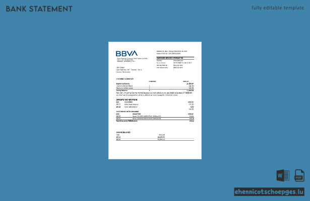 Beispiel-Excel-Vorschau eines Kontoauszugs der BBVA Venezuela.